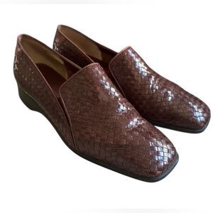 Nicole Woven Chestnut Leather Slip On Loafers Square Toe US Womens Size 10M